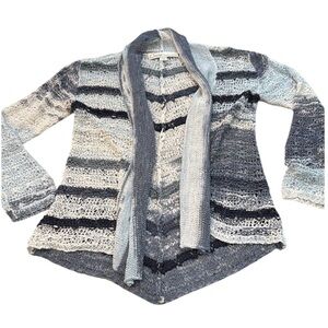 Curio New York | Waterfall Striped Open Knit Sweater in White Blue Size S Small